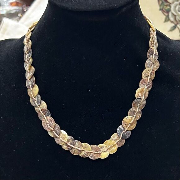 Vtg Mother Of Pearl Choker Necklace Women's 16 1/2" Silver Round MOP Button Disc - Picture 6 of 7